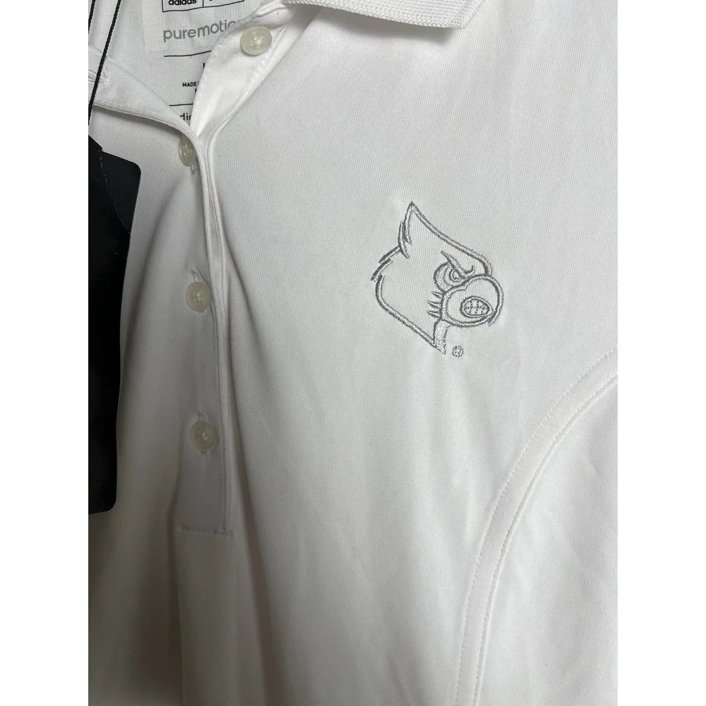 NWT! Adidas Louisville Cardinals CWS Omaha Polo Shirt Men LG White Puremotion‎